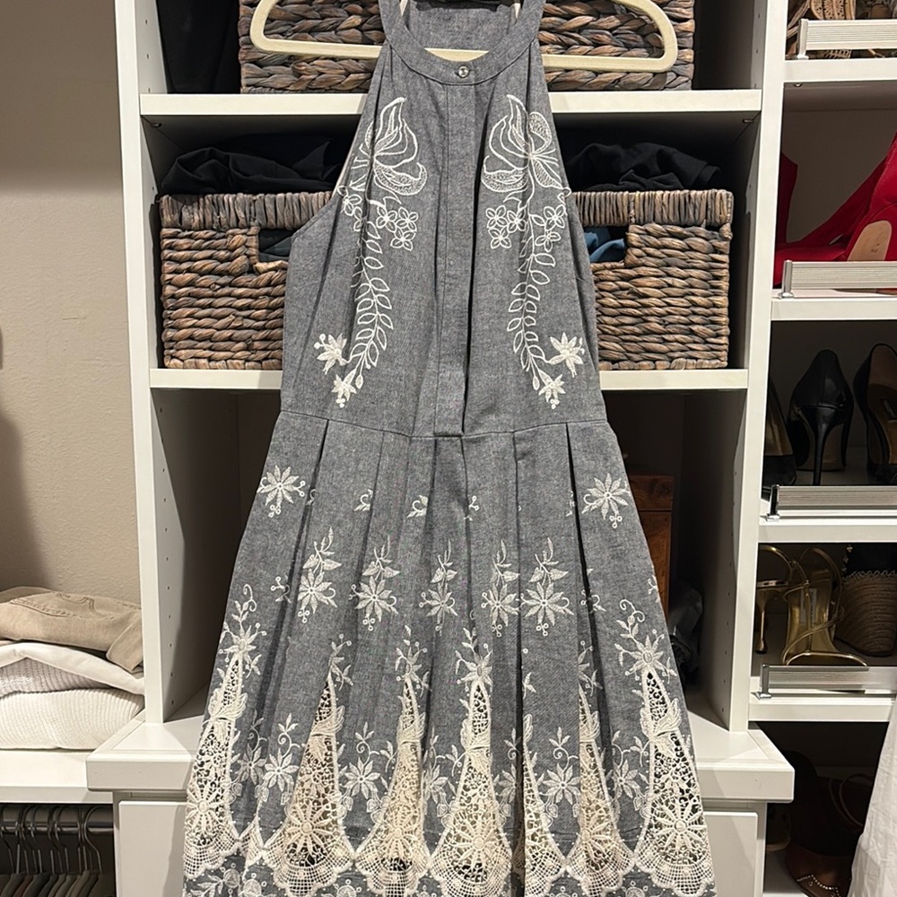 Cynthia Steffe Gray and Cream Midi Dress